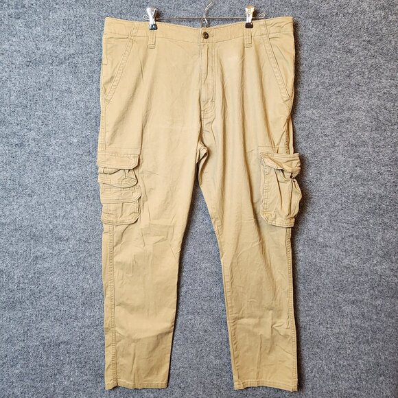 Wrangler Men Stretch Taper Leg Regular Fit Cargo Pants 38x30 Multi-Pockets Beige - Picture 1 of 13